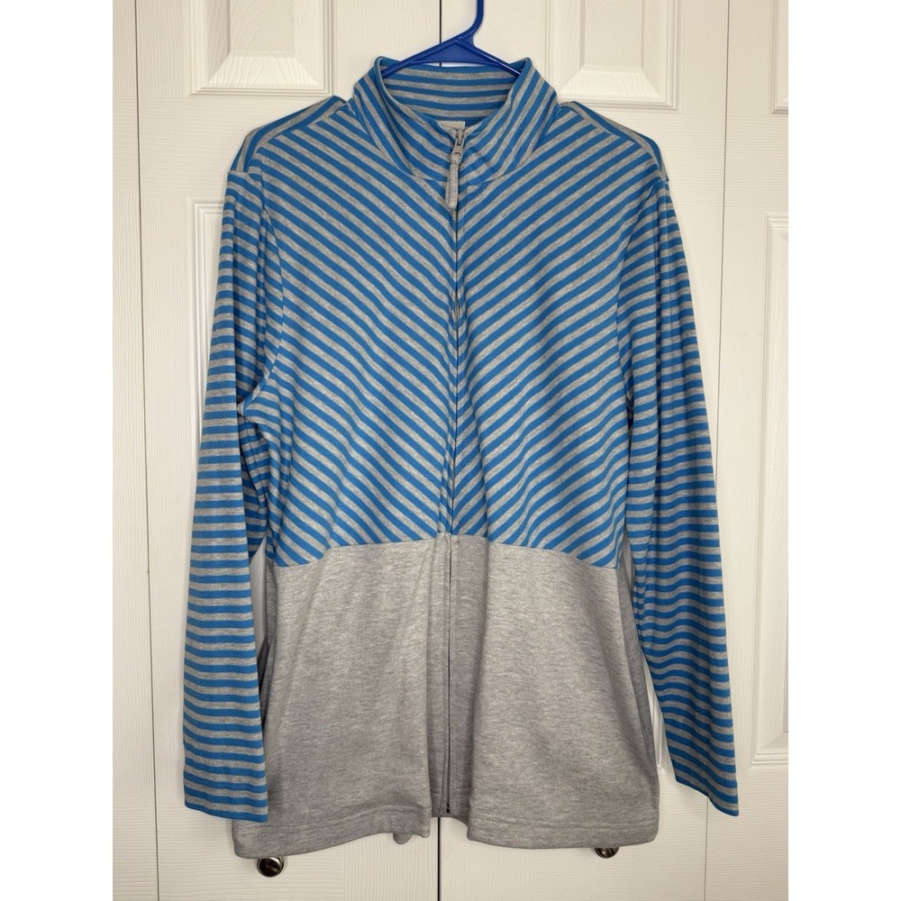 Athletic Jacket Full Zip Pockets Women's Blair Stripes Vintage Gray Blue Sz Med